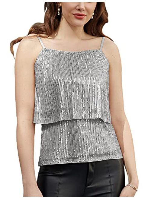 GRACE KARIN 2023 Women's Sleeveless Sequin Tops Sparkle Shimmer Party Camisole Tank Vest