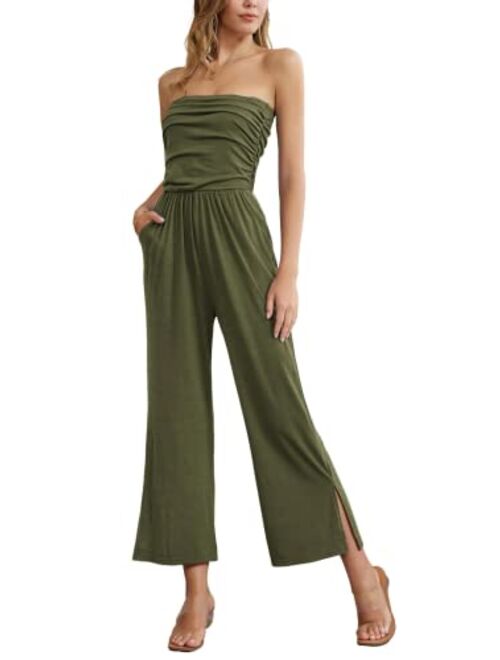 GRACE KARIN Women's Summer Casual Strapless Wide Leg Jumpsuits with Pockets