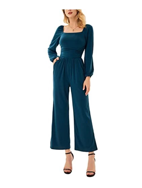 GRACE KARIN Women's Summer Casual Strapless Wide Leg Jumpsuits with Pockets