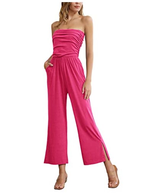 GRACE KARIN Women's Summer Casual Strapless Wide Leg Jumpsuits with Pockets