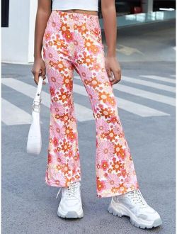 Girls Floral Print Flare Leg Pants