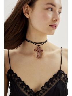 Glass Pendant Corded Choker Necklace