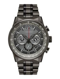 Eco-Drive Men's Chronograph Nighthawk Gray Stainless Steel Bracelet Watch 43mm