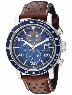 Eco-Drive Men's Chronograph Black Leather Strap Watch 44mm