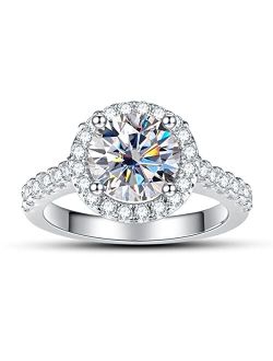 AnuClub 2ct Moissanite Halo Engagement Ring,D Color Lab Created Diamond Sterling Silver Promise Ring for Women