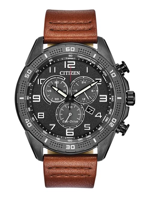 Drive From Citizen Eco-Drive Men's LTR Brown Leather Strap Watch 45mm