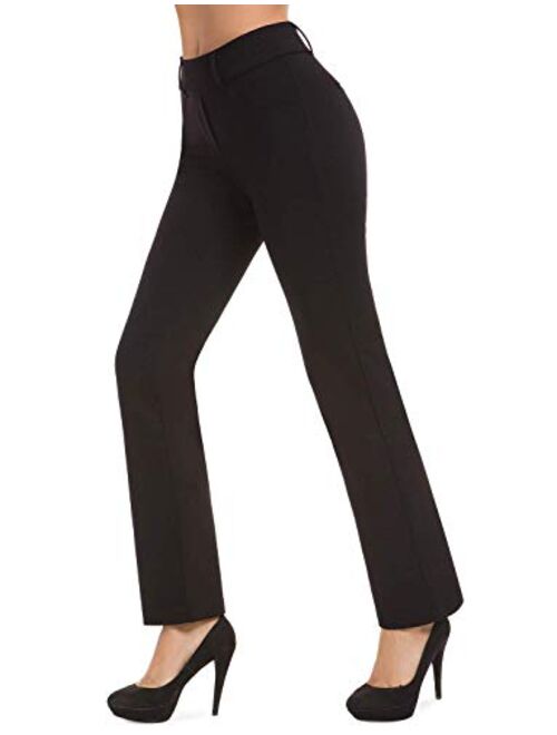 Bamans Women's Bootcut Pull-On Dress Pants Office Business Casual Yoga Work Pants with Key Pocket Straight Leg