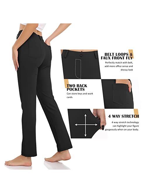 DAYOUNG Women's Yoga Dress Pants Work Office Business Casual Slacks Stretch Regular Straight Leg Pants with Pockets