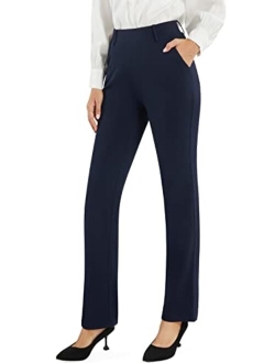 AFITNE Women's Yoga Dress Pants Straight Leg Stretchy Work Pants Business Office Casual Slacks with Zipper Pockets