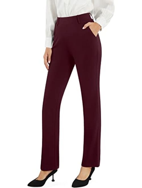 AFITNE Women's Yoga Dress Pants Straight Leg Stretchy Work Pants Business Office Casual Slacks with Zipper Pockets