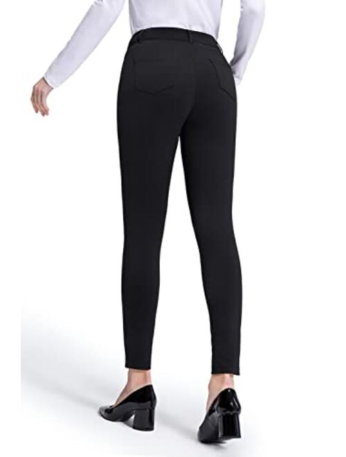 Bamans Womens Stretchy Work Pants Slim Fit Yoga Dress Pants Casual with Zipper Pockets