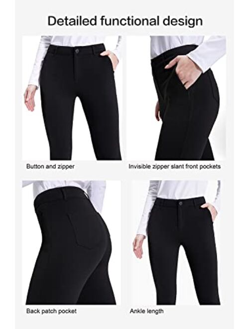 Bamans Womens Stretchy Work Pants Slim Fit Yoga Dress Pants Casual with Zipper Pockets