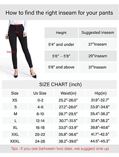 Bamans Womens Stretchy Work Pants Slim Fit Yoga Dress Pants Casual with Zipper Pockets