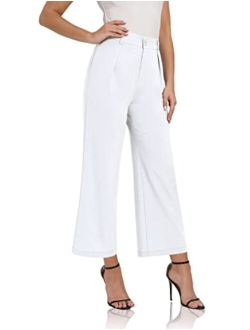 siliteelon Women High Waist Casual Wide Leg Long Palazzo Pants Trousers Comfy Work Dress Pants