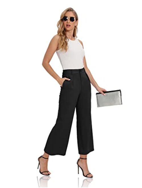 siliteelon Women High Waist Casual Wide Leg Long Palazzo Pants Trousers Comfy Work Dress Pants