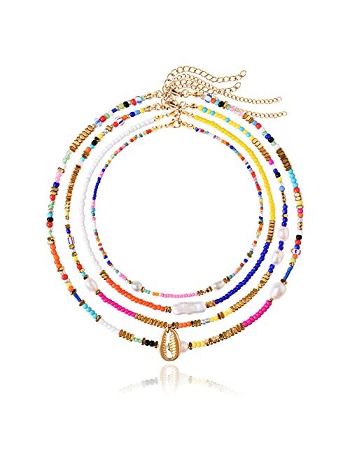 Wellike Colorful Beaded Necklace for Women Freshwater Beaded Pearl Choker Necklace Evil Eye Pearl Necklaces for Teen Girls Stainless Steel 18K Gold Plated Necklace Y2K Tr