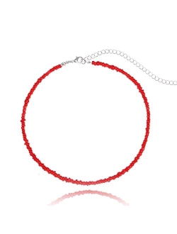 Tgirls Boho Choker Necklace Chain Red Seed Rice Beaded Necklaces Jewelry for Women and Girls