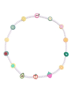 Hodea Cute Neckalce Funny Weird Necklace Colorful Beaded Necklace Smile Face Mushroom Lollipops Butterfly Gummy Bear Boba Tea Heart Beaded Necklace Indie Jewelry for Girl