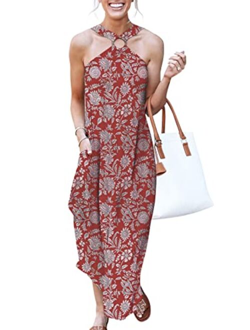 ANRABESS Women's Summer Casual Criss Cross Sundress Sleeveless Split Maxi Long Beach Dress with Pockets