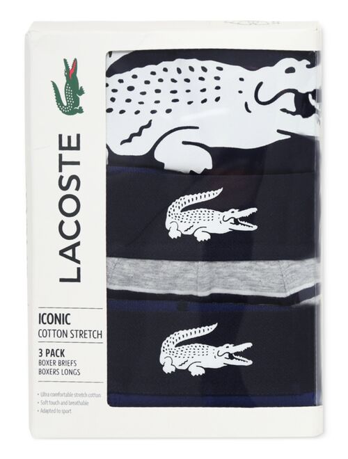 Lacoste Men's Long Stretch Plain and Print Boxer Brief Set, 3-Piece