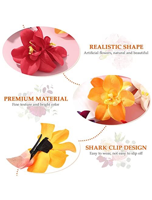 TENDYCOCO Artificial Flower Hair Clip Hawaiian Hibiscus Plumeria Hairpin Orchid Flower Headdress Bobby Pins Headwear for Woman Girl Lady Kids 5pcs (Random Color)