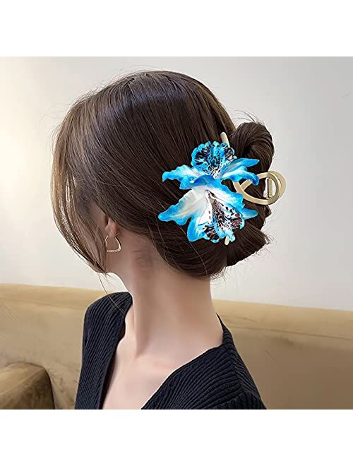 Yaxaming 14 Pcs Orchid Plumeria Hair Clips Chiffon Flower Barrettes Multicolor Floral Women Bridal Headpiece Bohemian Hawaiian Luau Tropical Wedding Beach Party Decoratio