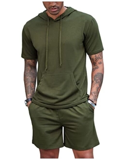 Men's Tracksuit 2 Piece Hooded Athletic Sweatsuit Short Sleeve Casual Sports Hoodie Shorts Set