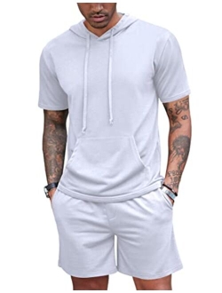 Men's Tracksuit 2 Piece Hooded Athletic Sweatsuit Short Sleeve Casual Sports Hoodie Shorts Set