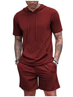 Men's Tracksuit 2 Piece Hooded Athletic Sweatsuit Short Sleeve Casual Sports Hoodie Shorts Set