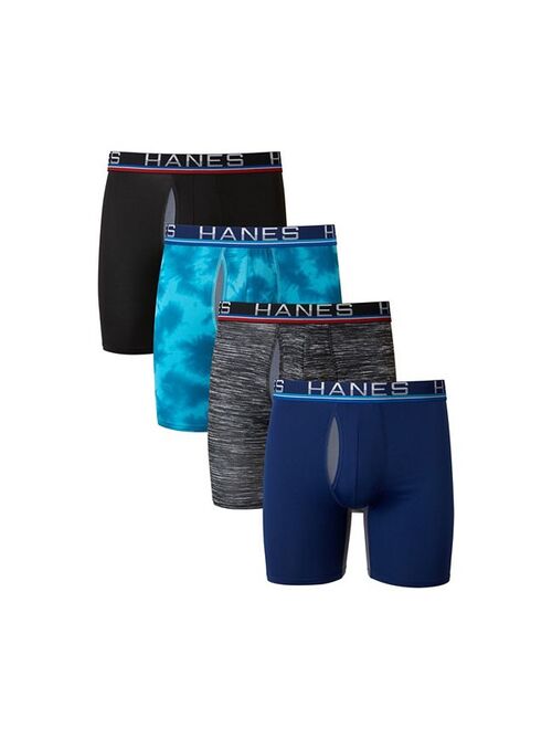 Men's Hanes Sport 4-Pack X-Temp Total Support Pouch Long-Leg Boxer Briefs