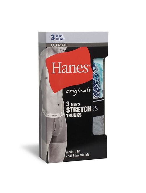 Men's Hanes Originals Ultimate 3-Pack Trunks with Moisture-Wicking Stretch Cotton