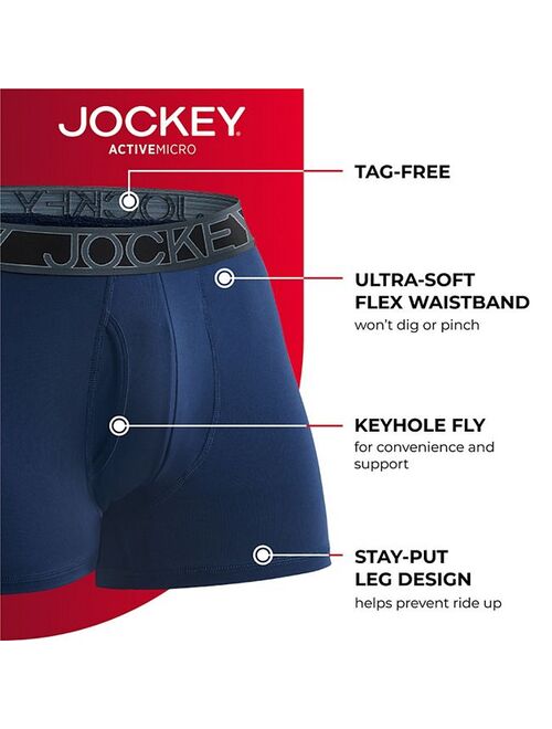 Men's Jockey 3-Pack Active Microfiber 2.5" Trunk Briefs