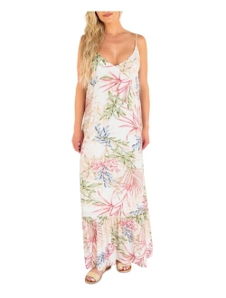 Juniors' Summer Palm Printed Sleeveless Maxi Dress