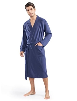 Men's Cotton Robe Lightweight Kimono Bathrobe with Pockets Mens Summer Knit Robes