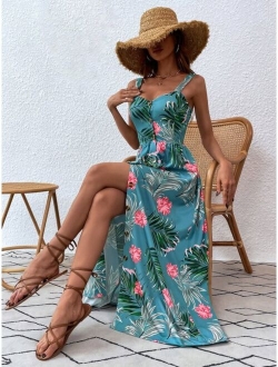 Tropical Print Button Front Cami Dress