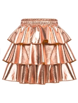 Girls Metallic Skirt 3-Layer Ruffle Skirt for Girls 5-14Y