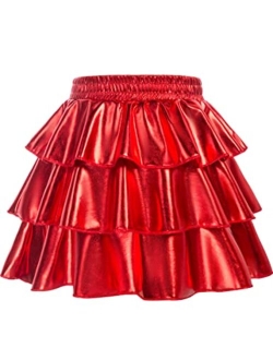 Girls Metallic Skirt 3-Layer Ruffle Skirt for Girls 5-14Y