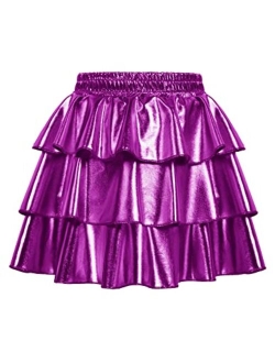 Girls Metallic Skirt 3-Layer Ruffle Skirt for Girls 5-14Y