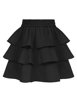 Girls Metallic Skirt 3-Layer Ruffle Skirt for Girls 5-14Y