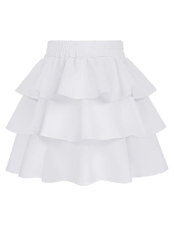 Girls Metallic Skirt 3-Layer Ruffle Skirt for Girls 5-14Y