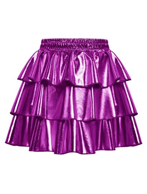 GRACE KARIN Girls Metallic Skirt 3-Layer Ruffle Skirt for Girls 5-14Y