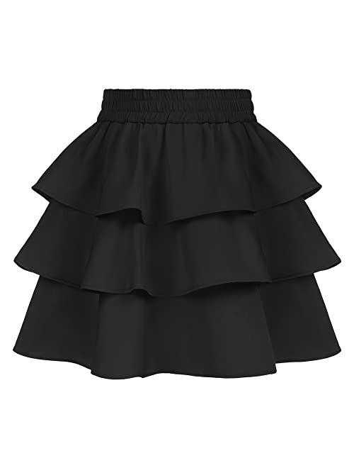 GRACE KARIN Girls Metallic Skirt 3-Layer Ruffle Skirt for Girls 5-14Y