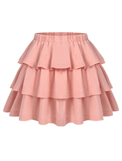 Girls Summer Cute High Waist Ruffle Skirt Flared Pleated Solid Color Skirt