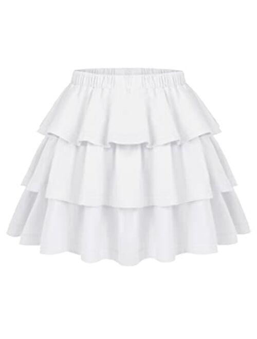 Arshiner Girls Summer Cute High Waist Ruffle Skirt Flared Pleated Solid Color Skirt