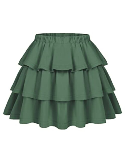 Arshiner Girls Summer Cute High Waist Ruffle Skirt Flared Pleated Solid Color Skirt