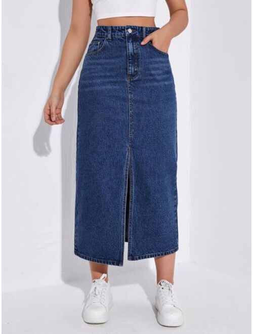 Shein High Waist Slit Denim Skirt