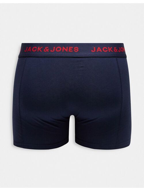 Jack & Jones 3 pack trunks with logo print in navy & black