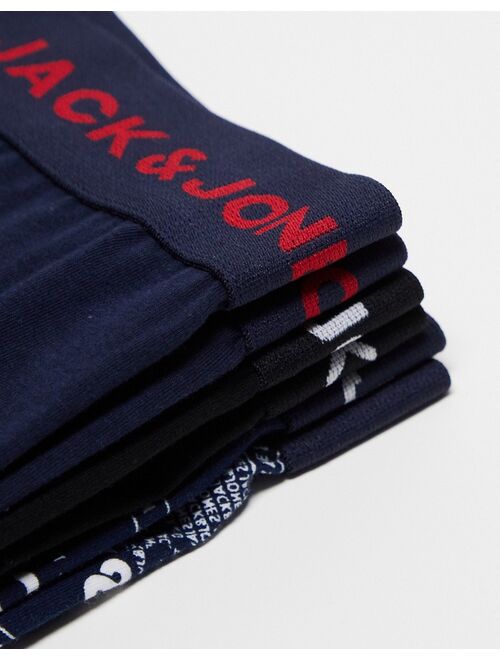 Jack & Jones 3 pack trunks with logo print in navy & black