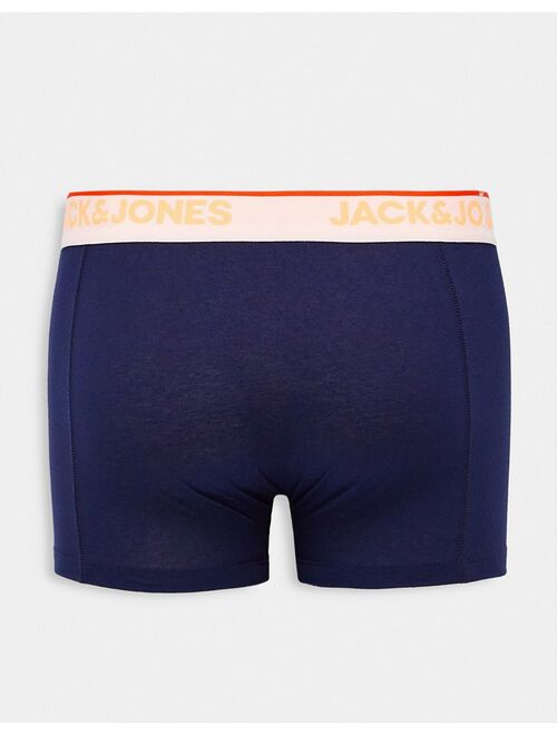 Jack & Jones 3-pack trunks with stripe and contrast neon waistband