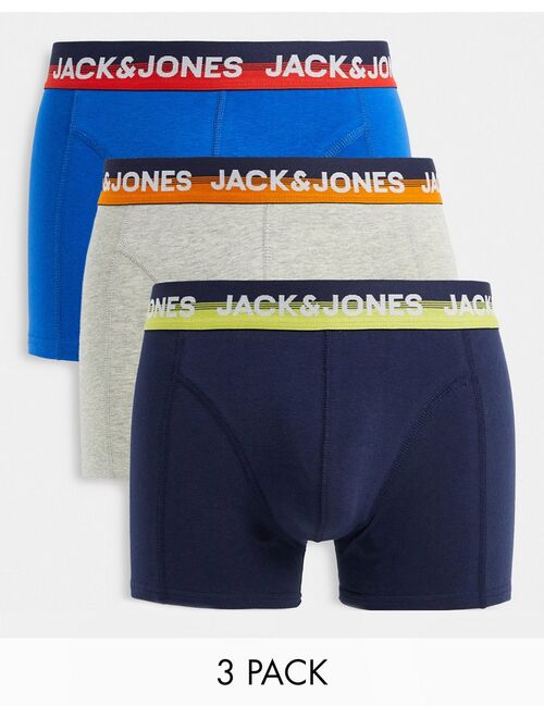 Jack & Jones 3 pack trunks with ombre waistband in navy and gray